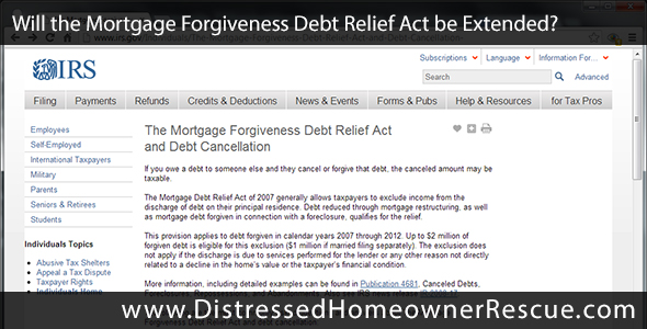 Will the Mortgage Forgiveness Debt Relief Act be extended past 2013?
